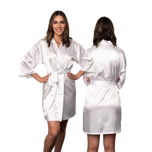 BluChi Short Kimono Lounge Womens Robe, Small-5XL, 26 Colors - Bride & Bridesmaid Robes, White, XL