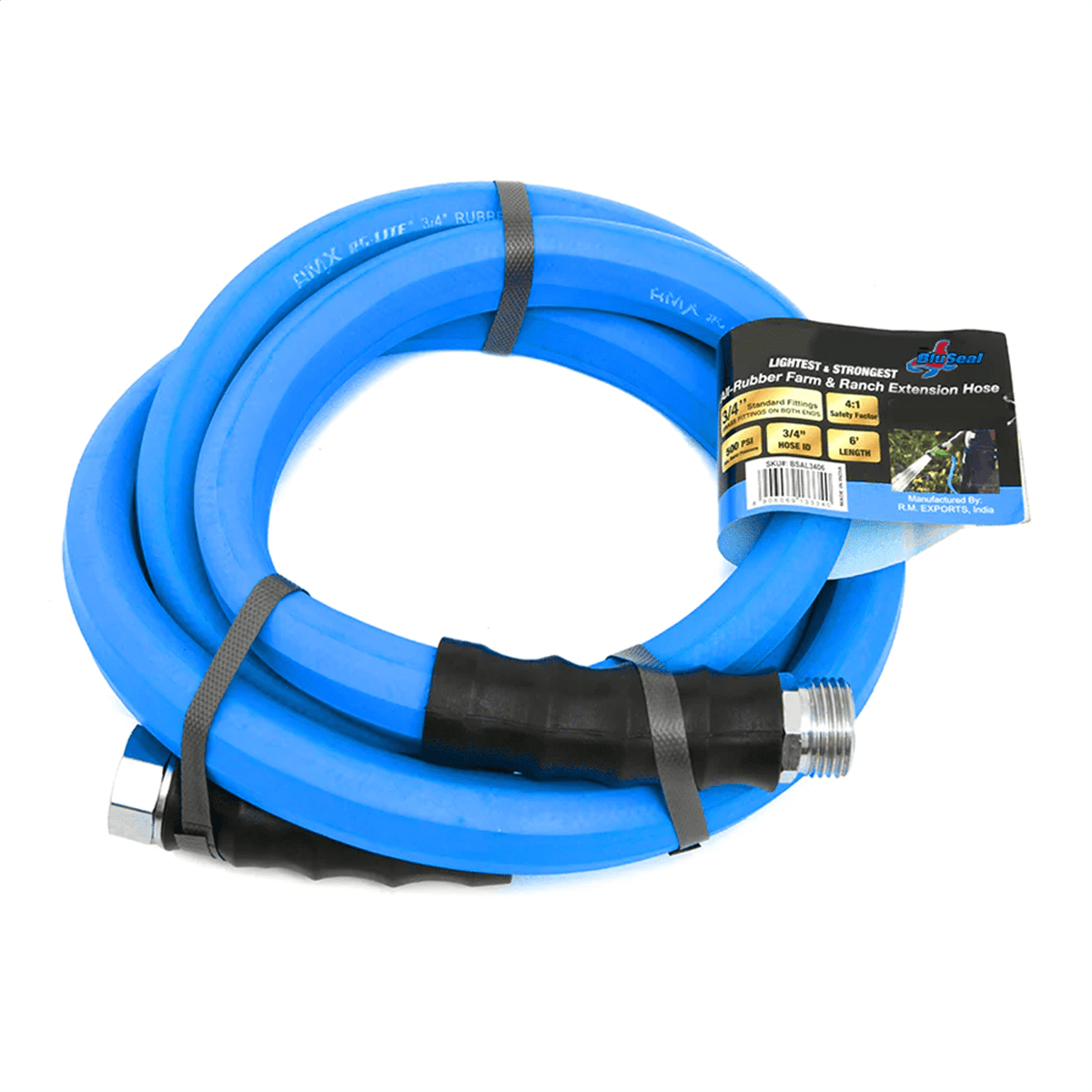 BluBird BluSeal 1" x 6' Hot and Cold Water Lead-in Garden Hose with 3/4" GHT Fitting, 100% Rubber - 1 Feet