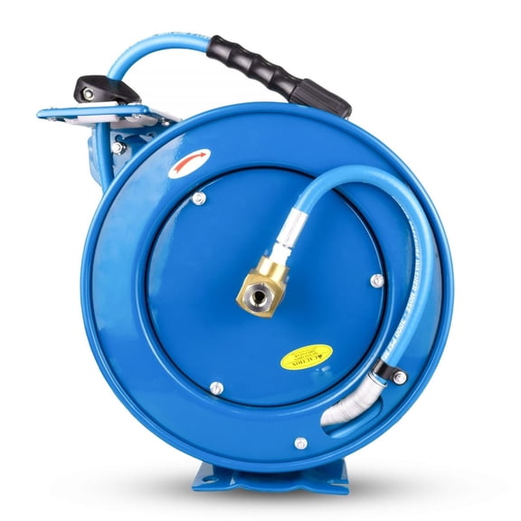 Blu Shield Tough-Tek 1/4" x 35' Rubber Pressure Washer Hose Reel – 4000 PSI, M22, Heavy Duty Auto-Retract, 6' Lead-In Hose, Non-Marking, Kink-Resistant, Abrasion-Proof, All-Weather