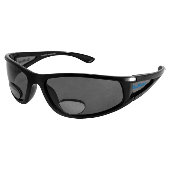 BluWater Polarized Magnification 3.0 Bifocal 3 Sunglasses, Gloss Black Frame, Smoke Lenses