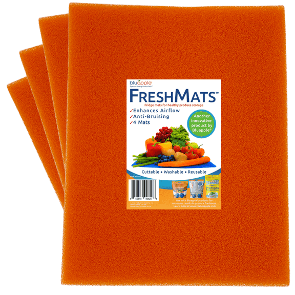 Bluapple FreshMats, Refrigerator Bin Liner, Fridge Drawer Mats, Crisper Life Extender Liner Keeps Produce Fresh Longer, Anti-Bruising, for Air Circulation, Washable & Reusable (4-Mats, 12x15, Orange)