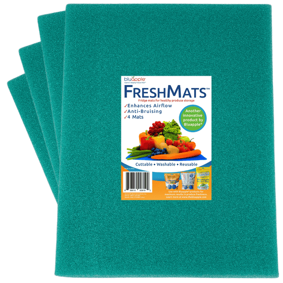Bluapple FreshMats, Refrigerator Bin Liner, Fridge Drawer Mats, Crisper Life Extender Liner Keeps Produce Fresh Longer, Anti-Bruising, Helps Air Circulation, Washable & Reusable (4-Mats, 12x15, Teal)