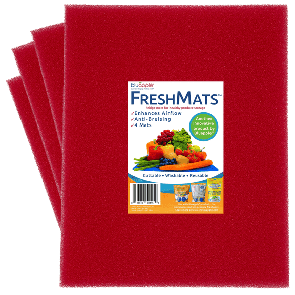 Bluapple FreshMats, Refrigerator Bin Liner, Fridge Drawer Mats, Crisper Life Extender Liner Keeps Produce Fresh Longer, Anti-Bruising, Helps Air Circulation, Washable & Reusable (4-Mats, 12x15, Red)