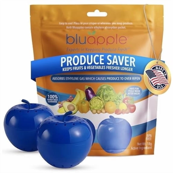 Bluapple Produce Saver Ethylene Gas Absorber 2-Pack - Keeps Fruits & Vegetables Fresh Longer, Lasts up to 3 Months, BPA Free, Made in USA