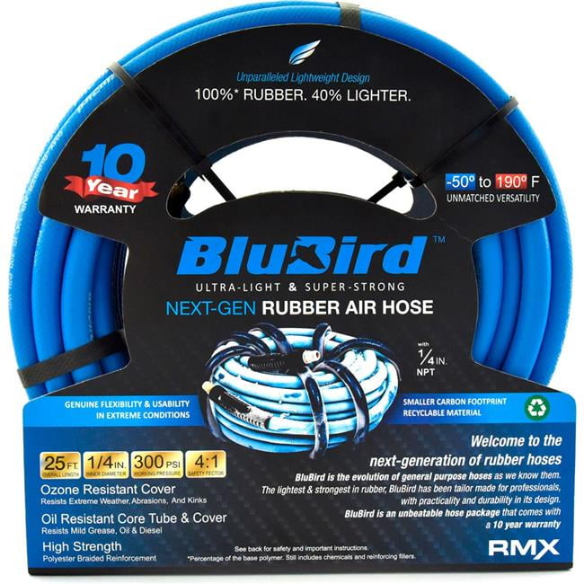 Blubird Industries B3178856 Rubber Air Hose Assembly - 0.25 in. x 25 ft. - Blue