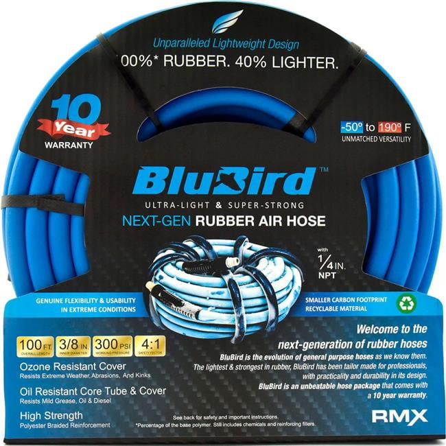 Blubird Industries B3178841 Rubber Air Hose Assembly - 0.37 in. x 100 ft. - Blue