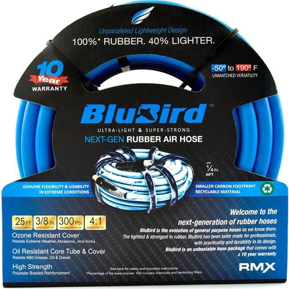 Blubird Industries B3178858 Rubber Air Hose Assembly - 0.37 in. x 25 ft. - Blue