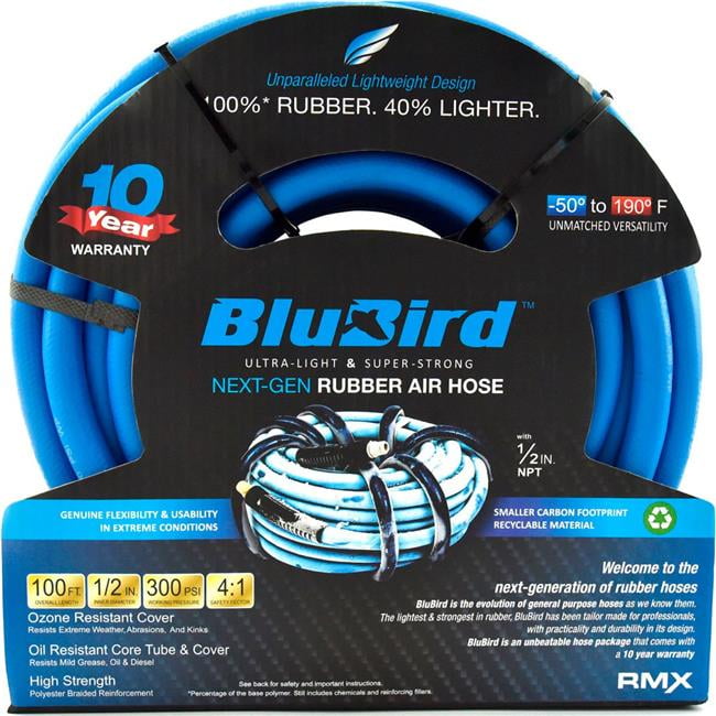 Blubird Industries B3178843 Rubber Air Hose Assembly - 0.5 in. x 100 ft. - Blue