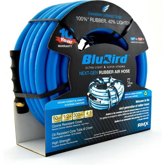 Blubird Industries B3178840 Rubber Air Hose Assembly - 0.5 in. x 50 ft. - Blue