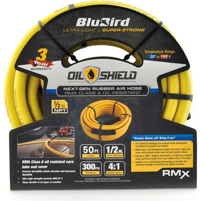 Blubird Industries B3178839 Rubber Air Hose Assembly - 0.5 in. x 50 ft. - Yellow