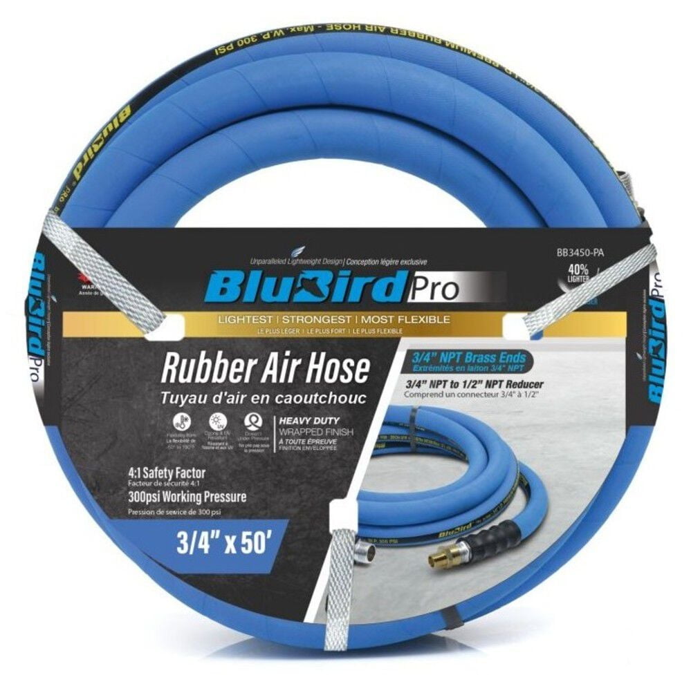 Blubird Pro 3/4 Inch X 50 Ft. Rubber Jack Hammer Air Hose Assembly