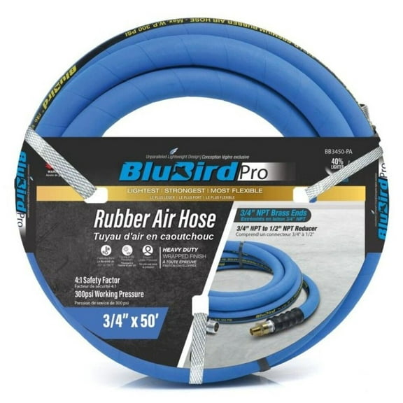 Blubird Pro 3/4 Inch X 50 Ft. Rubber Jack Hammer Air Hose Assembly