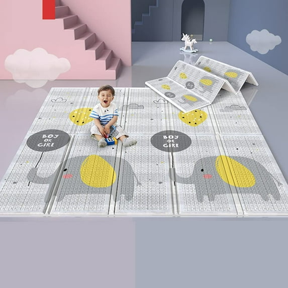Blublu Park Baby Crawling Mat, Folding Waterproof Portable Toddlers Non-Toxic Foam Playmat Unisex, Grey Elephant