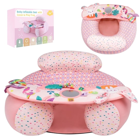 Blublu Park Baby Inflatable Sit Me Up Floor Seat, 3-36 Months with Cover & Detachable Sensory Tray, Unicorn