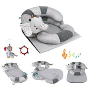 Blublu Park Sit Me Up Floor Seat with Detachable Support Pillow for Infant, 3-in-1 Tummy Time Mat and Baby Lounger to Prevent Reflux, Portable Playmat for Newborn Boys and Girls (Grey)