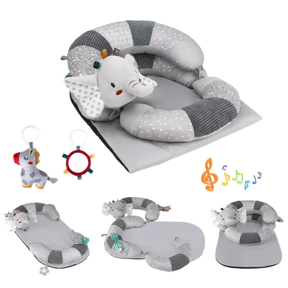 Blublu Park Sit Me Up Floor Seat with Detachable Support Pillow for Infant, 3-in-1 Tummy Time Mat and Baby Lounger to Prevent Reflux, Portable Playmat for Newborn Boys and Girls (Grey)