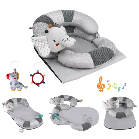 Blublu Park Sit Me Up Floor Seat with Detachable Support Pillow for Infant, 3-in-1 Tummy Time Mat and Baby Lounger to Prevent Reflux, Portable Playmat for Newborn Boys and Girls (Grey)