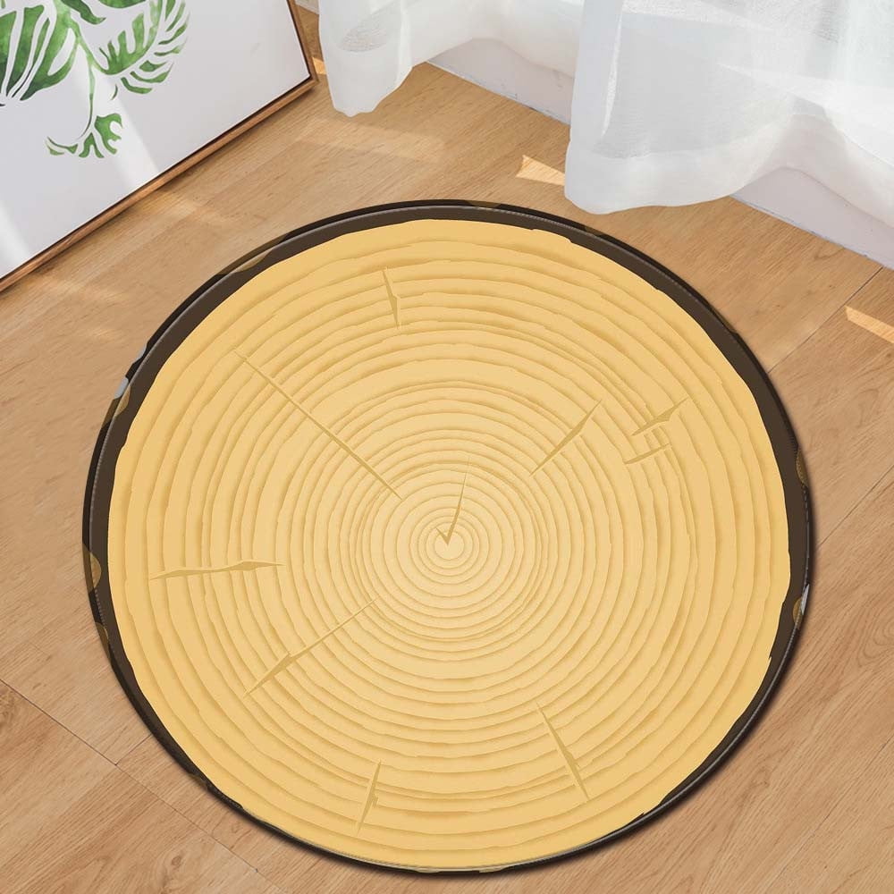 Blubuklkun Rug Pad Wood Grain Kids Play Round Carpet Home Area Rug