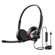 Blucalm Wired USB Headset with Mic for PC, Laptop, AI Noise Canceling Headphones with In-Line Control for Teams, Zoom, Skype, On-Ear Computer Headset with Microphone for Home/Office/Call Center