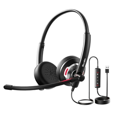Blucalm Wired USB Headset with Mic for PC, Laptop, AI Noise Canceling Headphones with In-Line Control for Teams, Zoom, Skype, On-Ear Computer Headset with Microphone for Home/Office/Call Center
