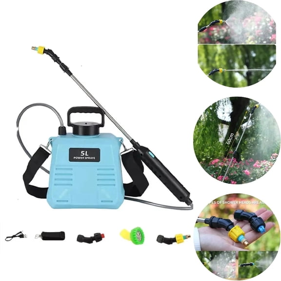 Blue 1.35 Gallon Electric Garden Sprayer USB-C Rechargeable Battery Powered Yard Spray Pump with 3 Nozzles
