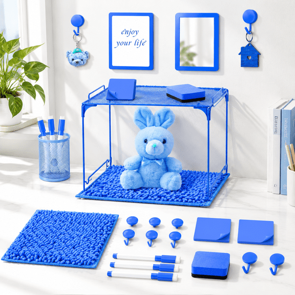 Blue-1 Metal Locker Organizer Kit with Shelf and Accessories for School Office