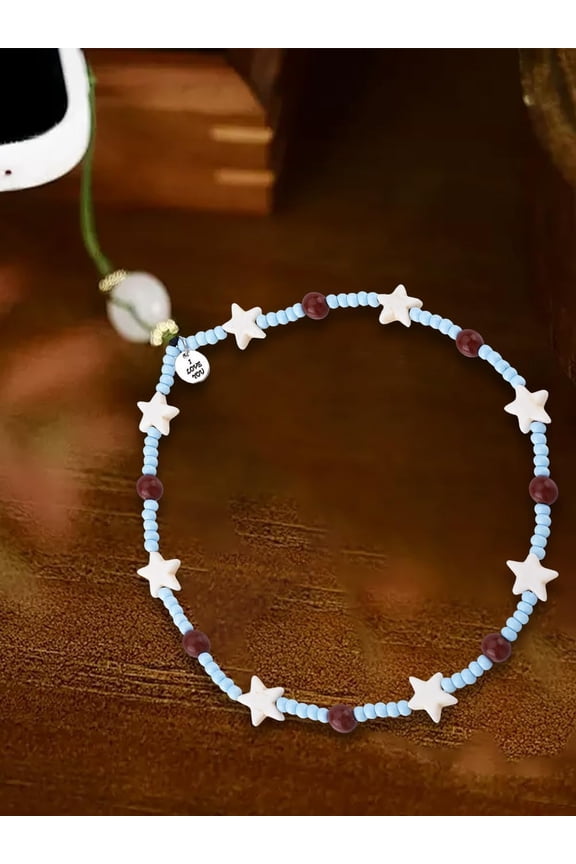 Blue 1 Pc Star Bead Mobile Straps Phone Decorations Charm with Howlite Lanyard Wristlet Chain Handsets Chain String Non-Lost Beaded Handsets Lanyard for Women Camera Keychain Decoration 24.4cm
