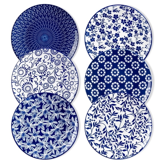 Blue 10.25 Inch Ceramic Dinner Plates Set of 6, Kitchen and Dining Use