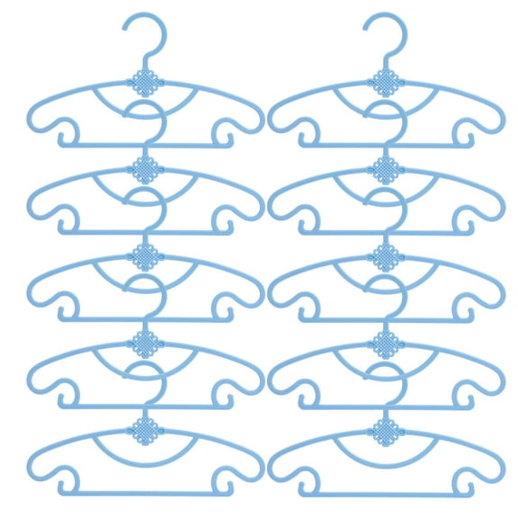 Blue Childrens Plastic Hanger Set Ten Pieces With Non-Slip Design For Kids Clothing Organization And Wardrobe Use