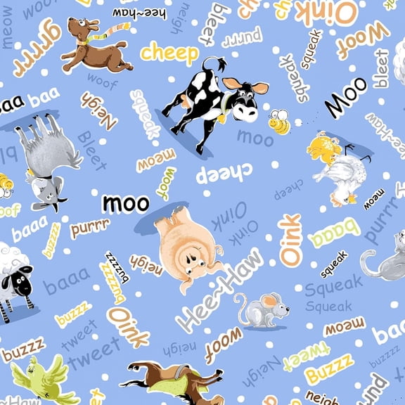 Blue 100% Cotton Barnyard Blues Noises Scattered Animals Quilting Fabric