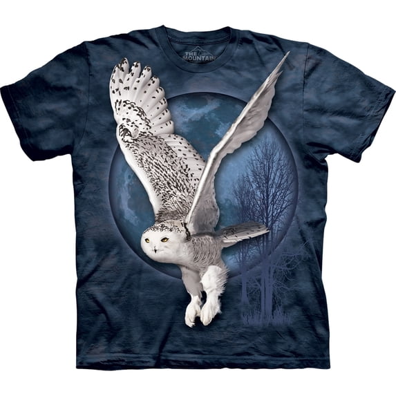 Blue 100% Cotton Snow Owl Moon Realistic Graphic T-Shirt