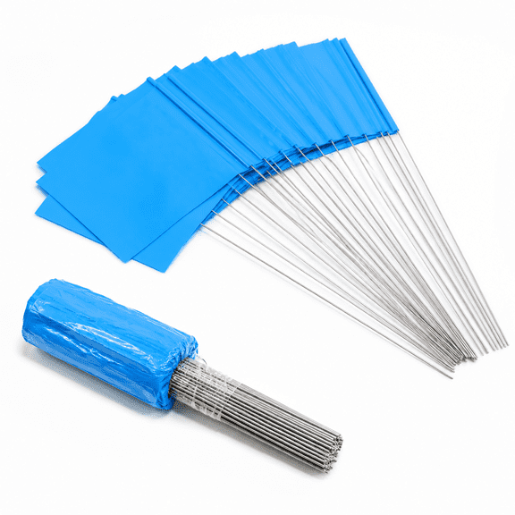 Blue 100 Pack Marking Flags, Durable PVC Yard and Construction Safety Flags