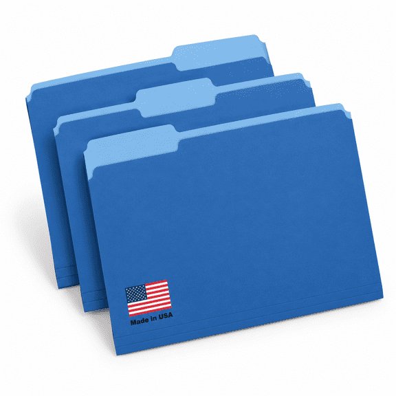 Blue 100-pack Letter Size 8.5x11 Pressboard File Folders with 1/3-cut Tabs