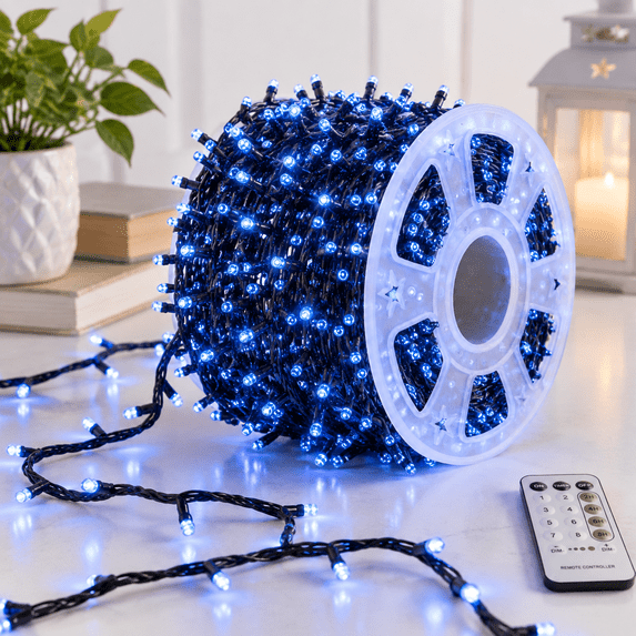Blue 1000 LED String Lights, 328 Ft Plug In Fairy Lights For Home ...
