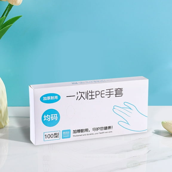 (Blue) 100Pcs Latex Free Gloves TPE Disposable Gloves Transparent Non-Slip Acid Work Safety Food Grade Household Cleaning Gloves