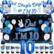 Blue 10th Birthday Party Decorations Kit 14 Balloons 2 Foil Numbers 1 Banner Set