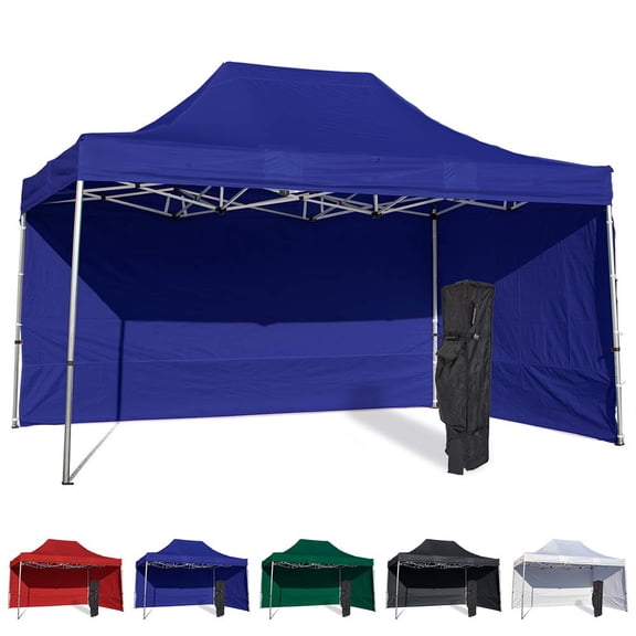 Blue 10x15 Instant Canopy Tent and 2 Side Walls - Commercial Grade Aluminum Frame with Water-Resistant Canopy Top and Sidewall - Bag and Stake Kit Included (5 Color Options)