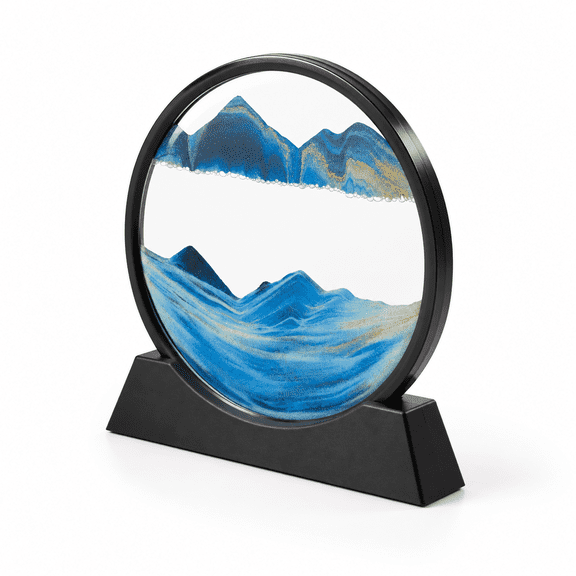 Blue 12'' 3D Dynamic Sand Art Liquid Motion Moving Picture Round Frame Desktop Home Office Decor