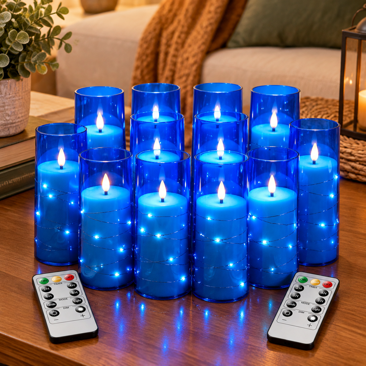 Skip Remote Operating Blue-12 LED Candles with Embedded Star String, Remote Operated ...