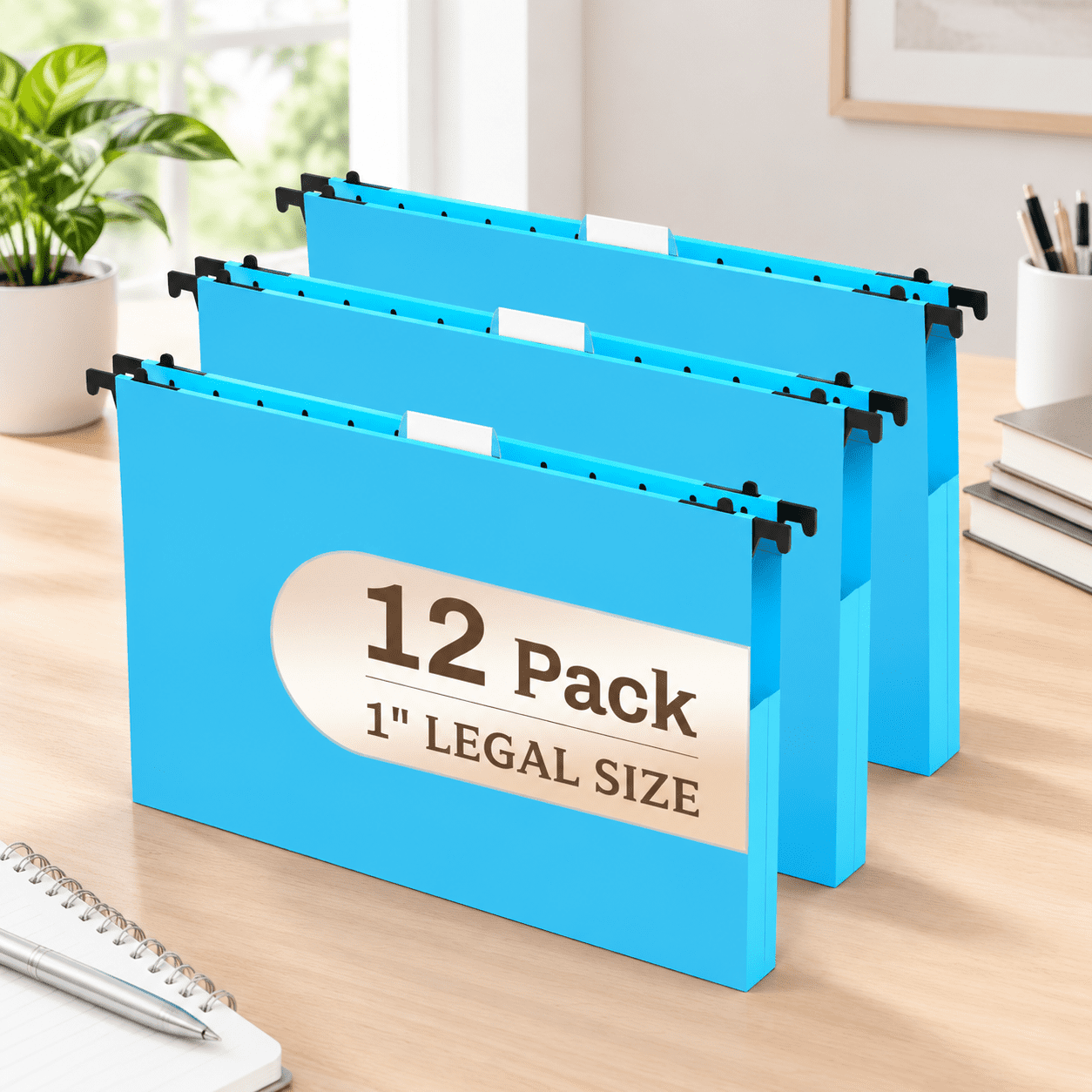 Blue 12 Pack Plastic Legal Size Hanging File Folders with 1 Inch ...