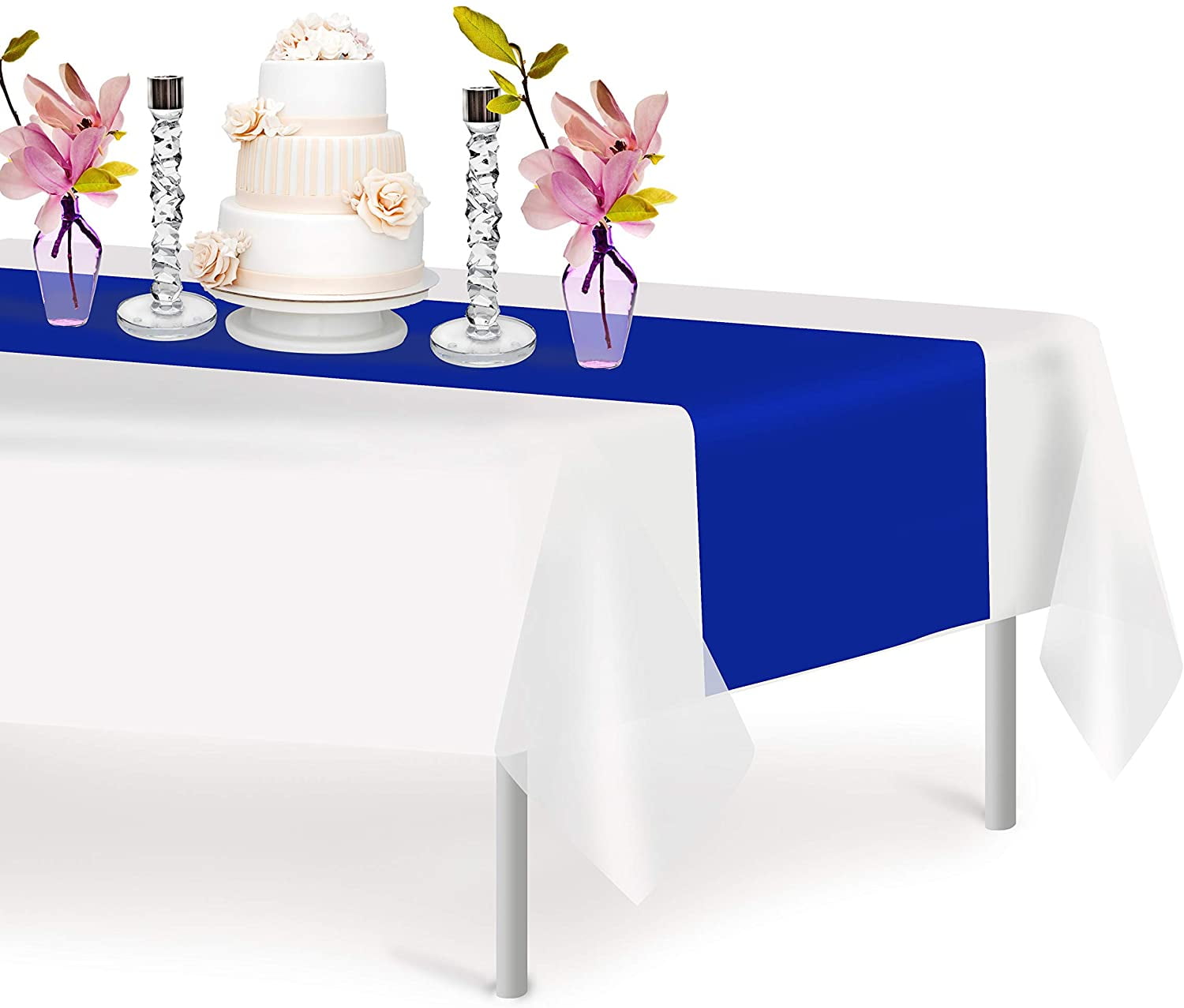 Blue 12 Pack Premium Disposable Plastic Table Runner 14 x 108 Inch. Decorative Table Runner for Dinner Parties & Events, Decor By Grandipity