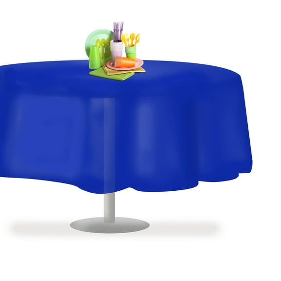 Blue 12 Pack Premium Disposable Plastic Tablecloth 84" Inch Round Table Cover By Grandipity
