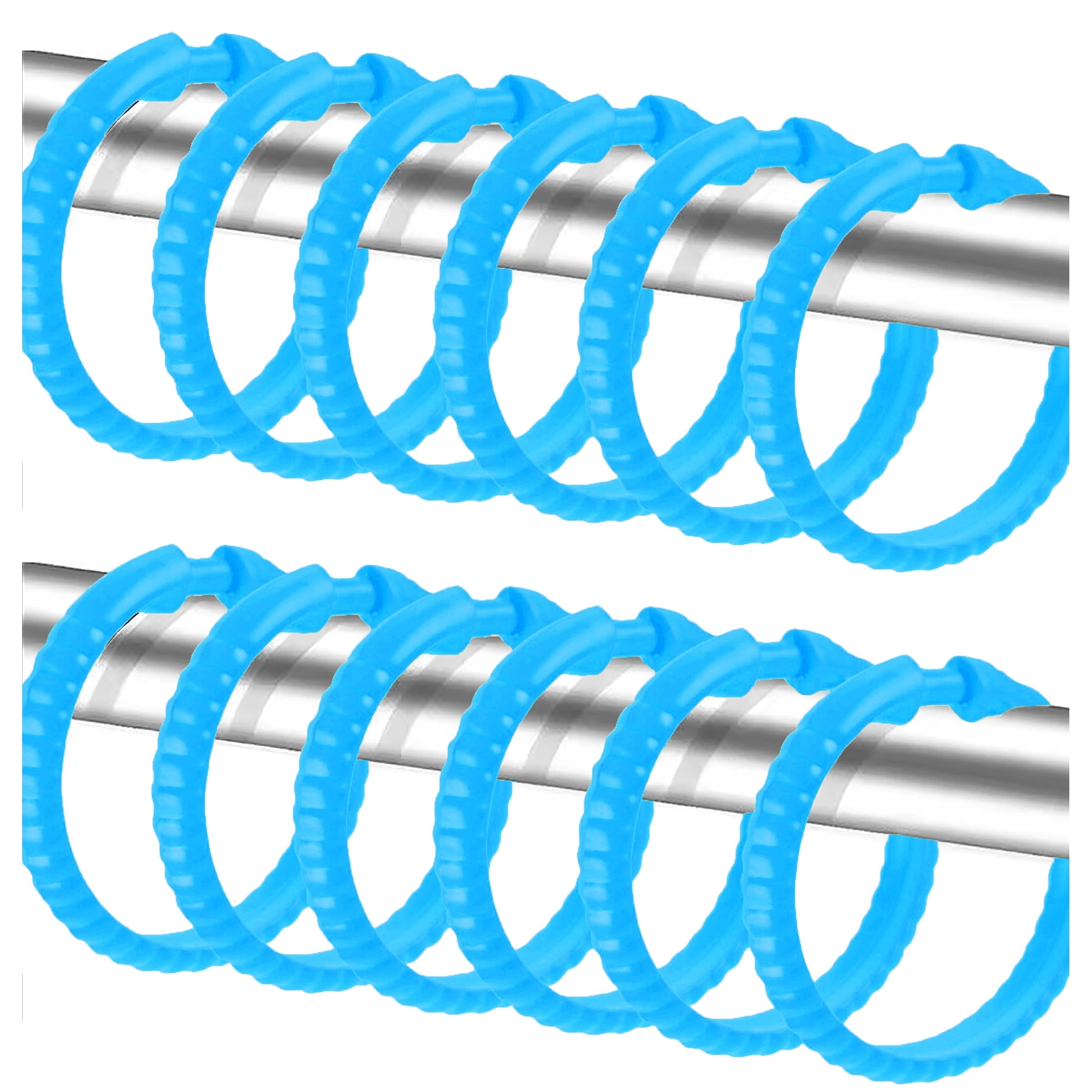 Blue 2.25" Plastic Shower Curtain Hooks Rings Set of 12