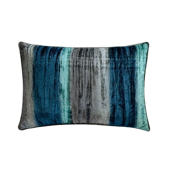 Blue 12"x16" (30x40 cm) Lumbar Pillow Cover, Velvet Ombre & Wrinkled Velvet Oblong Pillow, Ombre Pattern Modern Style - Ombre Teal