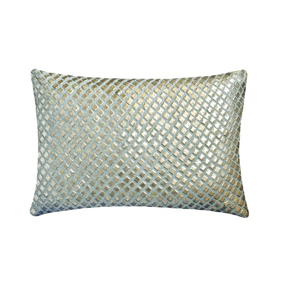 Blue 12"x26" (30x65 cm) Lumbar Pillow Cover, Linen Sequins Oblong Pillow, Geometric Pattern Modern Style - Adele