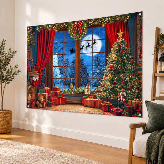 Blue 12'x8' Polyester Photo Studio Background Winter Christmas Banner