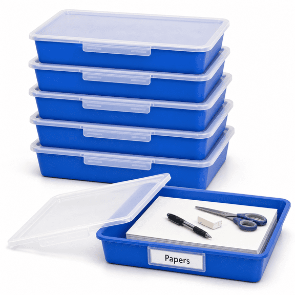 Blue 13x10 Plastic Stackable Letter Size Paper Storage Bins