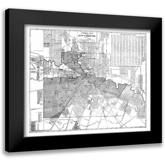 Blue 14x12 Black Modern Framed Museum Art Print Titled - Houston Texas - Blue 1920