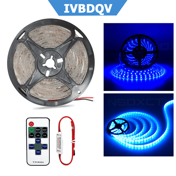 Blue 16.4ft LED Strip Lights Kit with RF Remote 5050 Tape Lights 6000K for Indoor