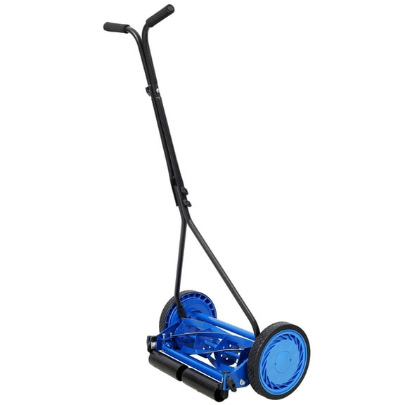 Blue 16 Inch Push Reel Lawn Mower with T-Style Handle and 10 Inch Wheels